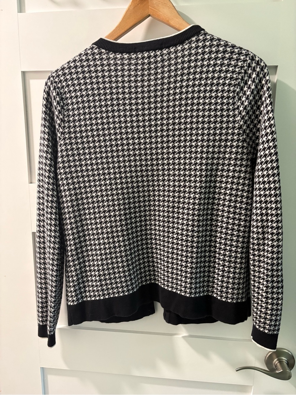 Lands’ End Black And White Houndstooth Cotton Cardigan Womens Medium Petite - Picture 3 of 3